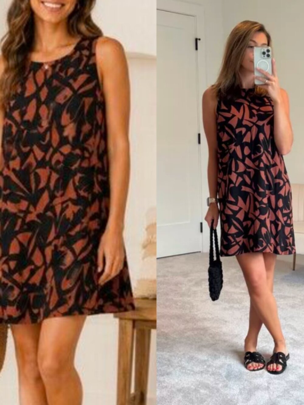 TARGET A NEW DAY Brown Black Sleeveless Linen Blend Shift Dress XS